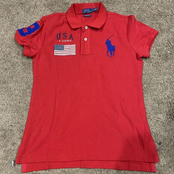 Polo Ralph Lauren Big Pony Red Shirt Men's Custom Fit Mesh USA Sz Small - Picture 2 of 3